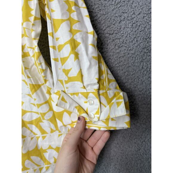 Chicos Button Top 6 Small Floral Art 3/4 Sleeve Yellow Blouse Classic Career 0.5 - Picture 4 of 11